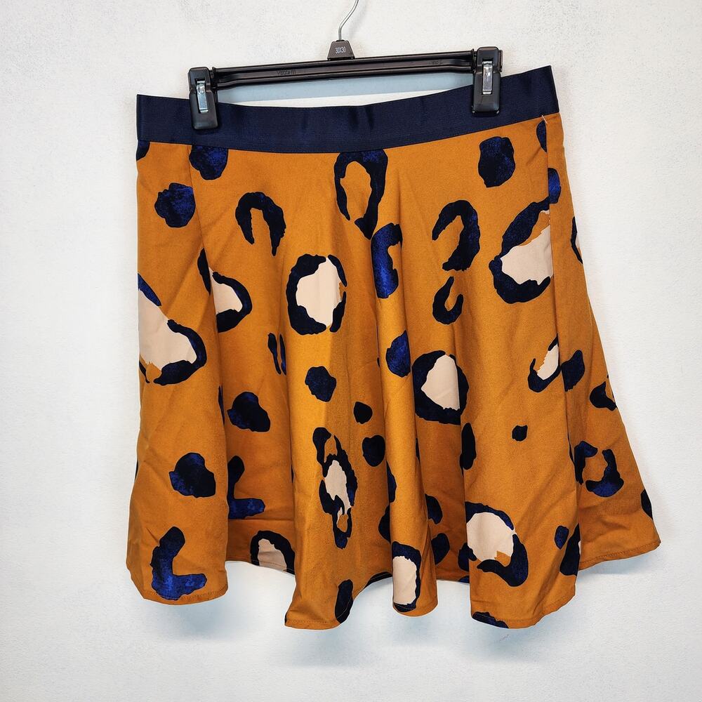 3.1 Phillip Lim Womens Leopard Skater Skirt Size 14 Orange Blue Elastic Waist